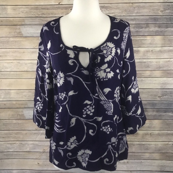 lucky brand women's floral Keyhole blouse purple - Picture 1 of 4